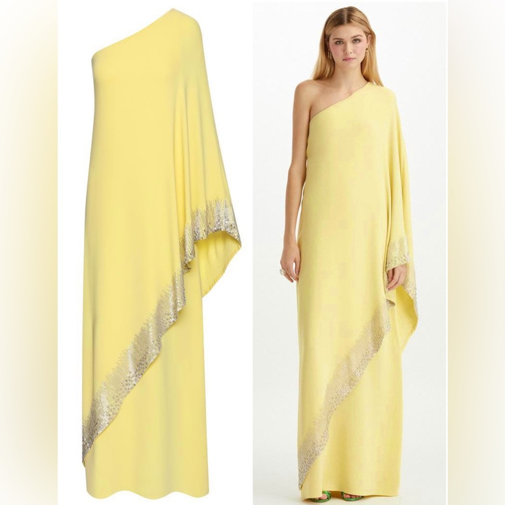 Oscar De La Renta One Shoulder Degrade Sequin Hem Caftan Dress